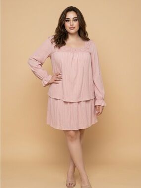 Light Blush Square Crochet Neck Blouse